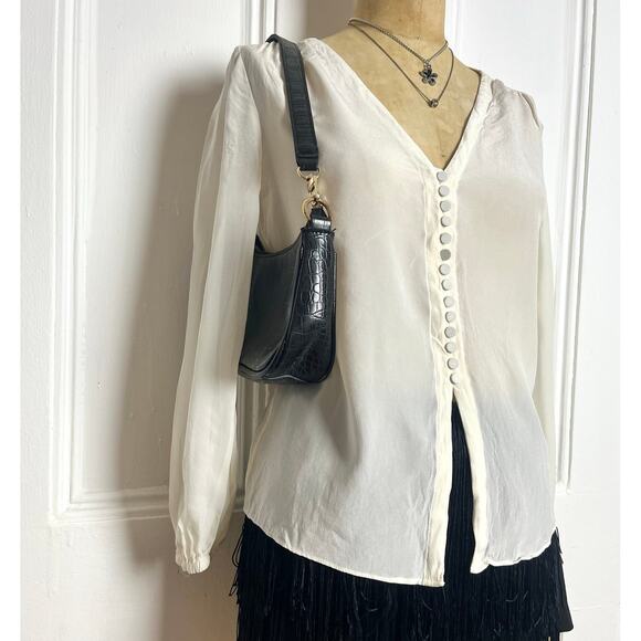 Club Monaco 100% mulberry silk white prairie button up long sleeve blouse size s - Picture 4 of 8